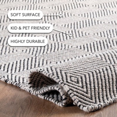 Ivory Geometric Handwoven Wool Runner Rug, 2' 6" x 6'