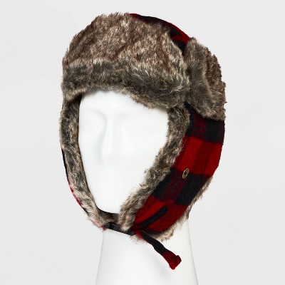Men's Plaid Faux Fur Trapper Hat - Goodfellow & Co™ Red