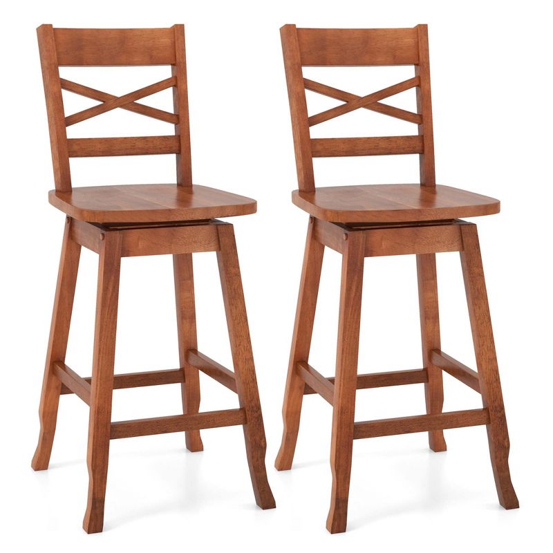 Costway 2 PCS 24"/30" Counter/Bar Height Stool Rubber Wood Swivel Bar Stool with Inclined Backrest Walnut, 1 of 9