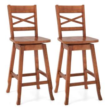 Costway 2 PCS 24"/30" Counter/Bar Height Stool Rubber Wood Swivel Bar Stool with Inclined Backrest Walnut