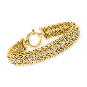 Ross-Simons 1.40 ct. t.w. CZ 2-Row Wheat-Chain Bracelet in 18kt Gold Over Sterling - 1 of 3
