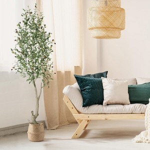 Tall Faux Olive Tree, Olive Trees Artificial Indoor with White Planter and Green Fake Moss for Home Office Living Room Bedroom Stairs Foyer Decor - 1 of 4