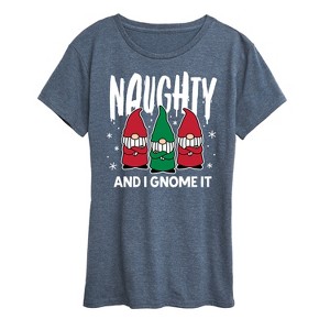 Women's - Instant Message - Naughty And I Gnome It Funny Christmas Short Sleeve Graphic T-Shirt - 1 of 4