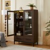 Okak 60in Display Cabinet, Storage Cabinet with 2 Doors and 1 Drawers, Freestanding Cabinet for Living Room, Dining Room and Office, Dark Walnut - 2 of 4