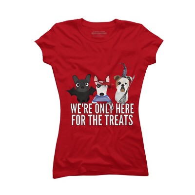 Junior's Design By Humans Dog Halloween - We're Only Here For The Treats By PedigreePrints T-Shirt