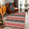 Machine Washable Area Rug, Low Pile Non-Slip Floor Mat with Snowmen & Houses, Festive Holiday Carpet for Living Room Bedroom, Red/Green - 3 of 4