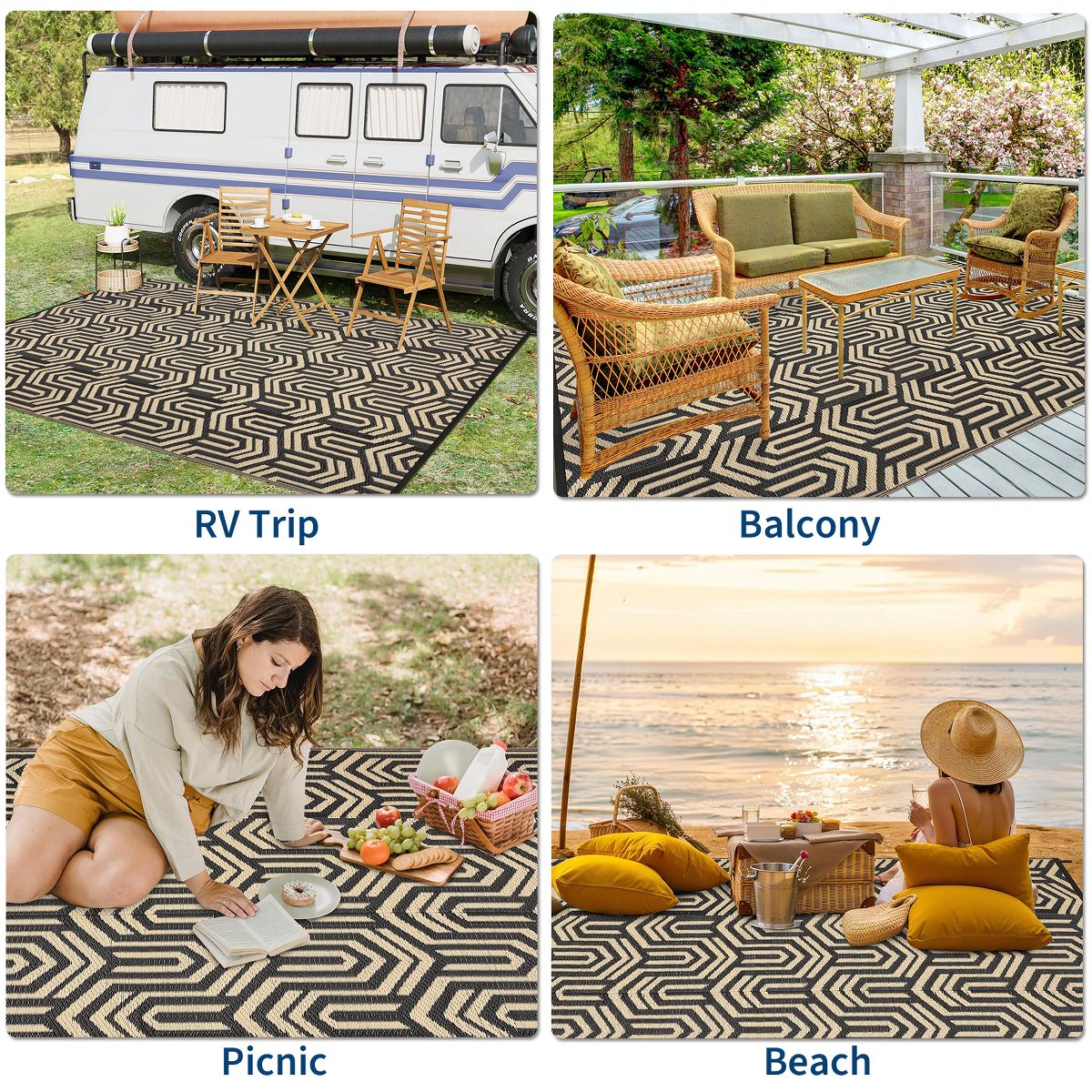 Garvee Outdoor Rug, Weather Resistant Reversible Area Rug, Outside Modern Geometric Carpet for Camping Patio Porch Deck - thumbnail 6