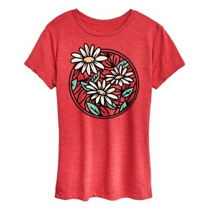 Women's - Instant Message - Wildflower Stained Glass Circle Short Sleeve Graphic T-Shirt - 1 of 4