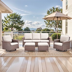 Buenhomino Outdoor Patio Furniture Set-5 Pieces All-Weather Wicker Outdoor Furniture with High Back Outdoor Swivel Glider Rocker Chairs - 1 of 4