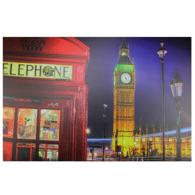 Northlight LED Lighted Famous Big Ben and Red Telephone Box London Canvas Wall Art 15.75" x 23.5"