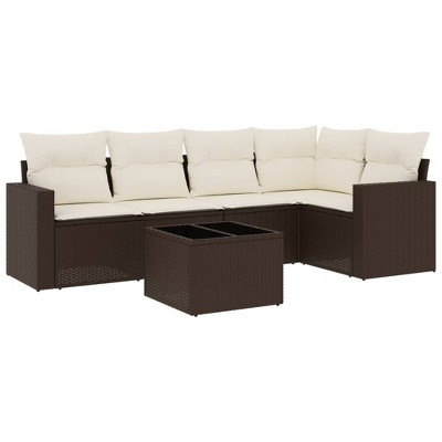 vidaXL 6 Piece Patio Sofa Set with Cushions - Brown and Cream With Table