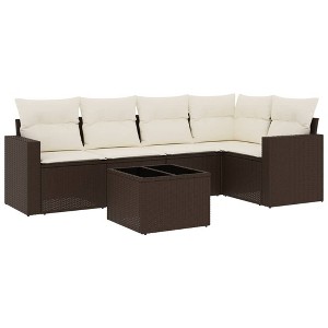 vidaXL 6 Piece Patio Sofa Set with Cushions - Brown and Cream With Table - 1 of 4