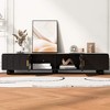 ORRD 80" Modern TV Stand with Glass Doors - Solid Wood Legs & Metal Handles, Living Room Entertainment Center（Black） - 2 of 4