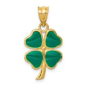 Black Bow Jewelry 14k Yellow Gold & Green Enameled Four Leaf Clover Pendant, 14mm - 1 of 4