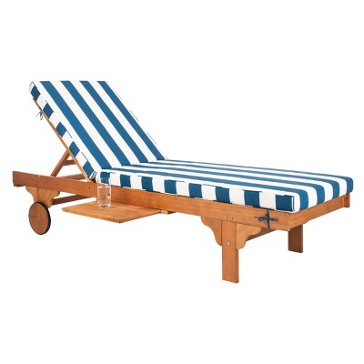 Newport Chaise Lounge Chair With Side Table - Natural/Navy/White - Safavieh