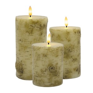 LumaBase Battery-Operated Birch Wood Pillar Candles - Set of 3 - 1 of 4