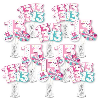 Big Dot of Happiness Girl 13th Birthday - Official Teenager Birthday Party Centerpiece Sticks - Showstopper Table Toppers - 35 Pieces
