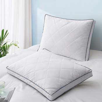Peace Nest Goose Feather Down Pillow White Quilted Cotton Cover Set of 2