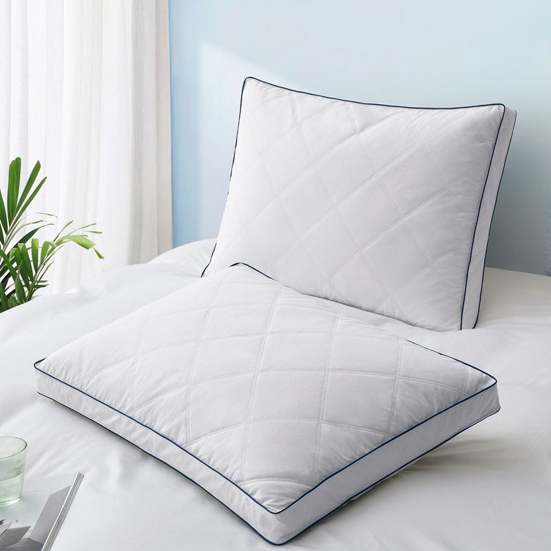 Peace Nest Goose Feather Down Pillow White Quilted Cotton Cover Set of 2, 1 of 9