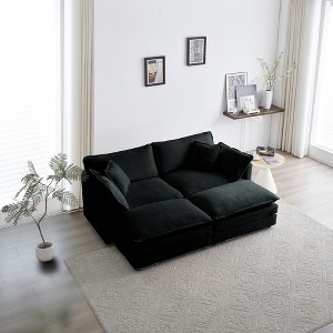 4 Piece Upholstered Sofa 1 Piece of 2 Seater Sofa and 2 Piece of Ottomans 2 Seater Loveseat Lounge with Ottomans Beige Chenille - 1 of 4
