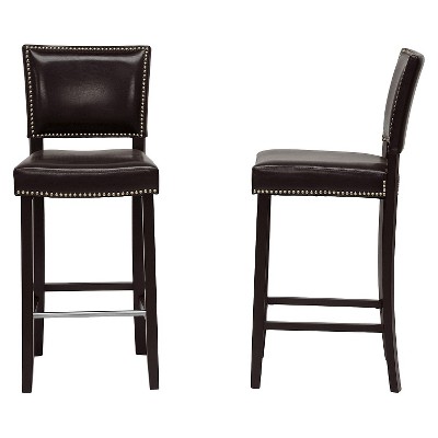 Set of 2 Dark Brown Faux Leather Bar Stools with Nail Head Trim