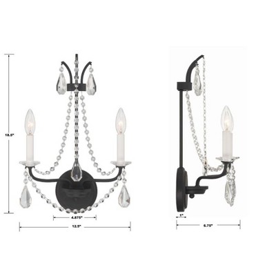 Matte Black 2-Light Sconce with Hand Cut Crystal