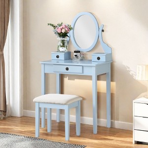 NicBex Vanity Desk with Mirror 30" Vanity Table with Oval Mirror, British Style Wood Makeup Vanity with 3 Drawer and 1 Upholstered Stool - 1 of 4