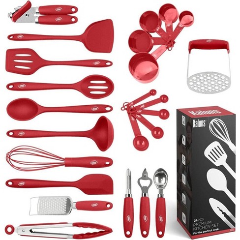 Kaluns Kitchen Utensils Set, 24 Piece Nylon And Stainless Steel Cooking  Utensils, Dishwasher Safe And Heat Resistant Kitchen Tools, Red : Target