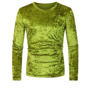 INSPIRE CHIC Men's Vintage Crew Neck Long Sleeves Velvet T-Shirts - 1 of 4