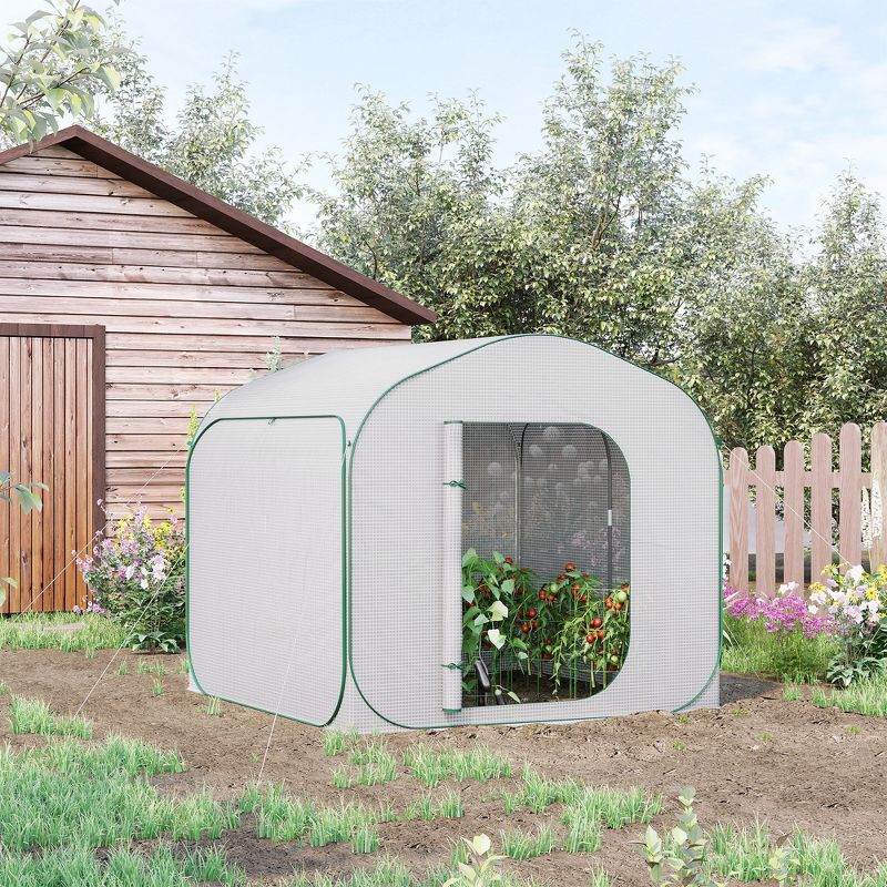 Outsunny 7' x 7' x 6' Portable Walk-in Greenhouse, Pop-up Setup, Outdoor Garden Canopy Hot House, Zipper Door, 3 of 12