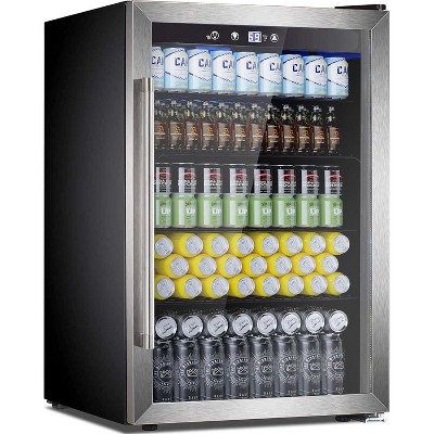 ZAFRO 145 Can Beverage Fridge, 4.4Cu.Ft Cooler with Adjustable Thermostat & Glass Door for Beer/Wine, Bar/Office