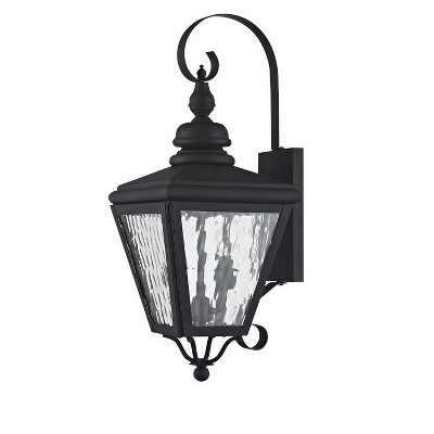 Elegant Black Brass Lantern with Clear Water Glass - 2 Light Outdoor