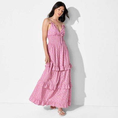 Women's Smocked Maxi A-Line Dress - Wild Fable™ Pink Floral