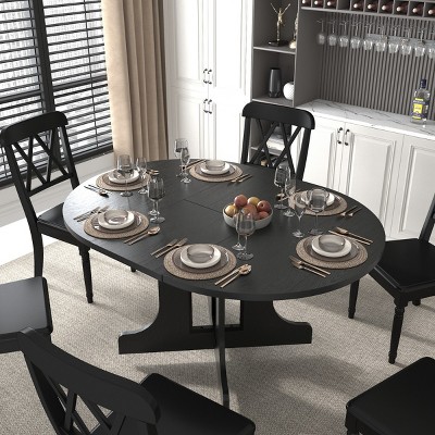 4-6 People Wooden Extendable Dining Room Table,Oval Kitchen Table With X Shaped Wood Base,Kitchen Table For Kitchen Living Room-Cuddlewood