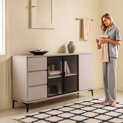 Luck Live 62.99" Modern Style Storage Cabinet with Three Doors and Three Drawers in Off-white