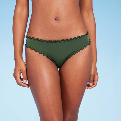 Women's Ruffle Cheeky Bikini Bottom - Shade & Shore™ Dark Green XL