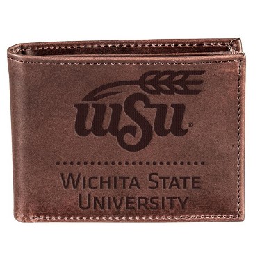 Evergreen NCAA Wichita State Shockers Brown Leather Bifold Wallet Officially Licensed with Gift Box