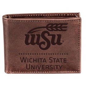 Evergreen NCAA Wichita State Shockers Brown Leather Bifold Wallet Officially Licensed with Gift Box - 1 of 1