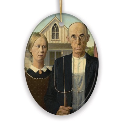 Grant Wood American Gothic Art Ceramic Ornament, Famous Painting Christmas Decoration Souvenir| OrnamentallyYou