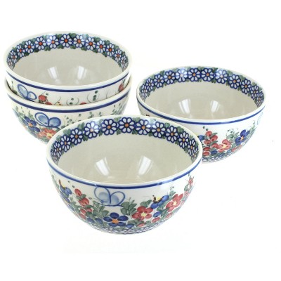 Blue Rose Polish Pottery Garden Butterfly 4 PC Dessert Bowl Set