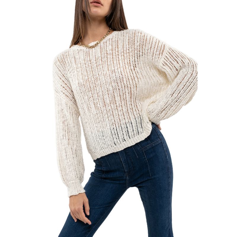 August Sky Women's Sheer Knit Pullover Sweater, 1 of 5