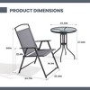 Pellebant 3PCS Patio Dinning Set Outdoor Bistro Set 2 Folding Chairs with Round Textured Tempered Glass Tabletop Dining Table - 3 of 4