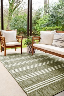 Costa Verde Stripe 7' x 10' Outdoor Easy Care Rug - Green and Ivory