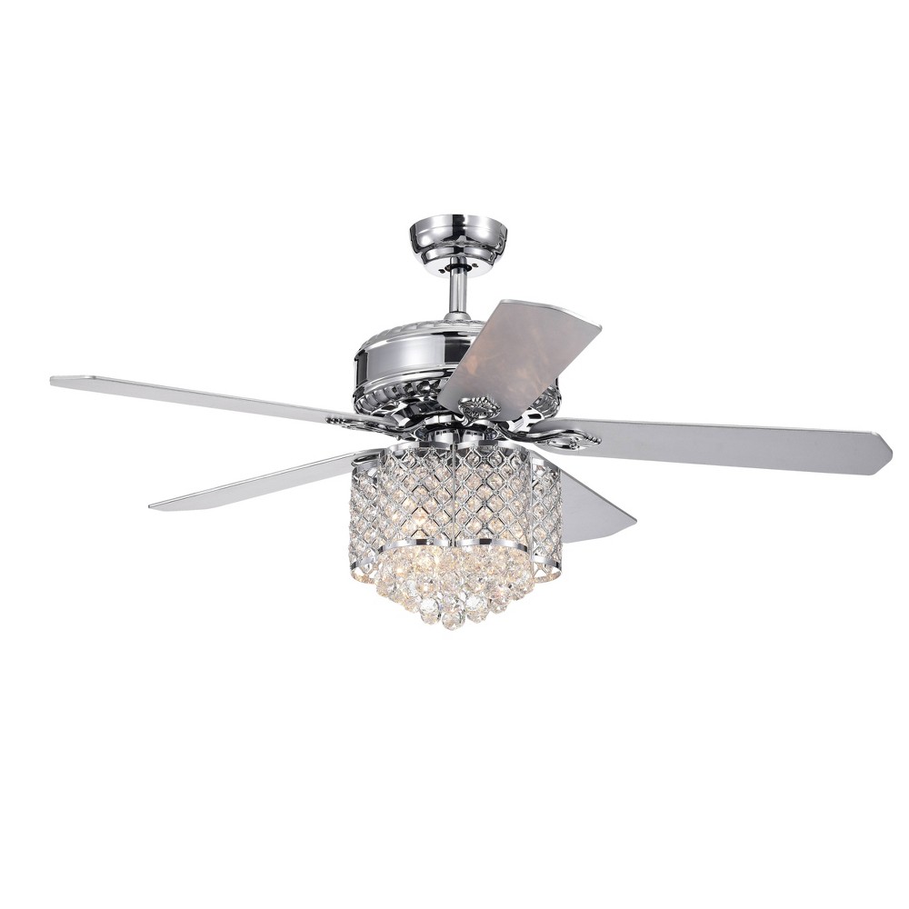 Warehouse Of Tiffany Deidor 52" Chrome Ceiling Fan with Crystal Chandelier with Remote Control