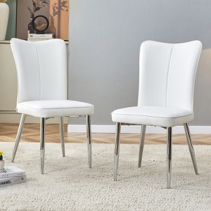 FONTOI 2PCS Modern Minimalist Dining Chairs with Seat Cushion&Curved Backrest for Family, Restaurants, Coffee Shops, White&Silver, 17.3"*35"*17.7" - 1 of 4