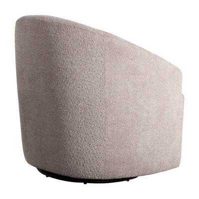 Beige Barrel Swivel Accent Chair with Wood Base