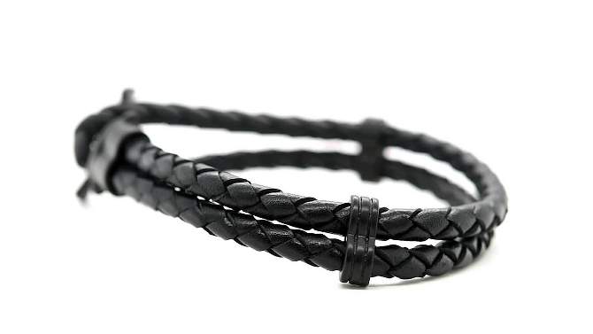 Men&#39;s Steel Art Black Braided Leather Bangle Bracelet with Stainless Steel Black IP Anchor Clasp (8.5&#34;), 2 of 3, play video