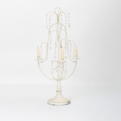 Elegant Vintage Three-Arm Candle Holder, France Style White Candle Holder with Crystal Decor, Tabletop Candelabra, 1pc