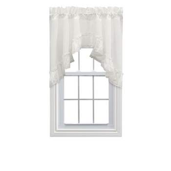 Ellis Curtain Madelyn Ruflled Victorian 1.5" Rod Pocket Swag for Windows Lace Edge 82" x 38" Natural