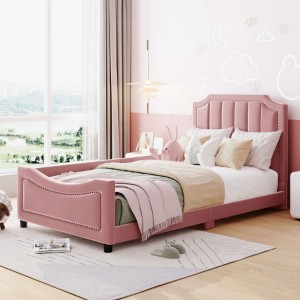 Twin-Size Upholstered Daybed with a Traditional Striped Design Headboard - 1 of 4